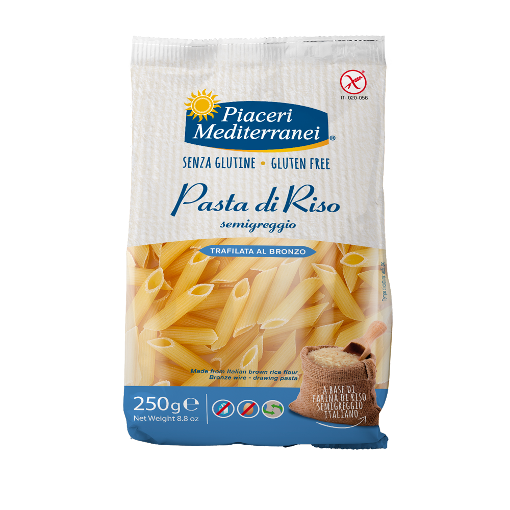 Penne rigate from brown rice flour gluten-free, lactose free and egg-free