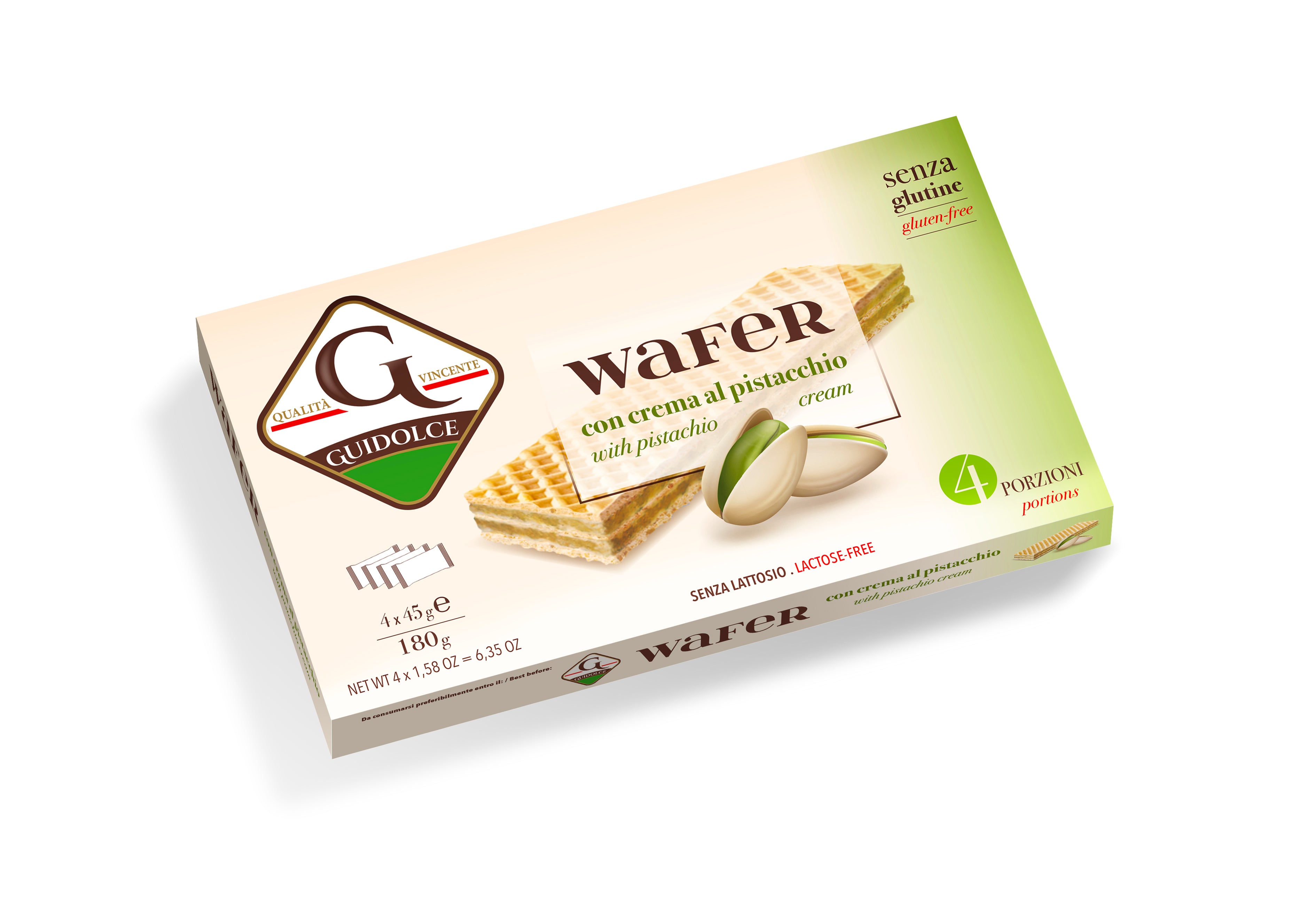 Guidolce wafer filled with pistachio cream gluten-free and lactose-free