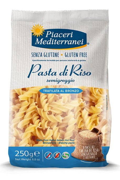 Fusilli from brown rice flour gluten-free, lactose free and egg-free