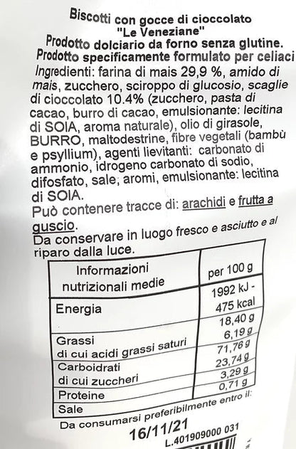 LE VENEZIANE Biscuits aux pépites de chocolat sans gluten