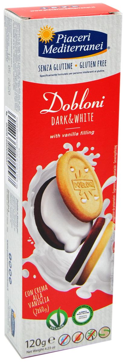 Cookies dark and white with vanilla filling gluten-free, lactose and egg-free