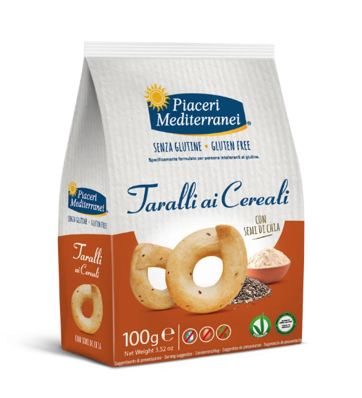 Cereal taralli gluten-free, lactose and egg-free with chia seeds
